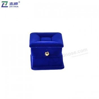 Custom high quality plastic flannel material Concave design weeding propose blue ring box with your logo