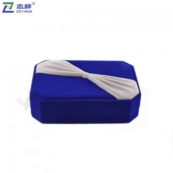 Wholesale customized fashion rectangle blue plastic flannel material luxury Octagonal bow kit jewelry box with your logo