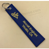 Embroidery Custom Woven Textile Logo Keychain with gold sewing