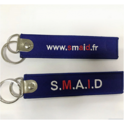 double sides logo embroidered woven keychain