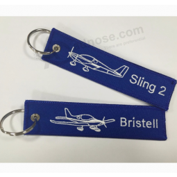 Factory custom flight embroidery keychain woven key tag with your own logo