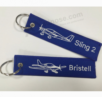 Factory custom flight embroidery keychain woven key tag with your own logo