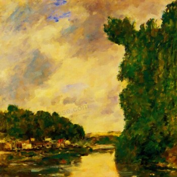 NO,F012  A River near d'Abbeville, European Landscape Oil Painting,Dining Room Painting,Drawing Room Decorative Picture