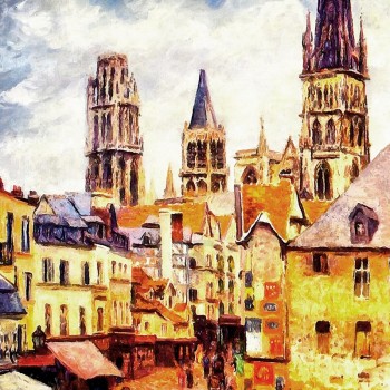 Não, f015 rouEn dE manhã, EuropEu sala dE Estar quarto pintura dEcorativa, paisagEm abstrata pintura a ólEo, murais varanda