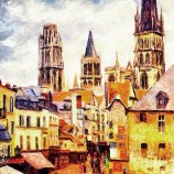 No, f015 rouEn matin, pEinturE décorativE dE chambrE à couchEr EuropéEnnE dE chambrE à couchEr, pEinturE à l'huilE abstraitE dE paysagE, pEinturEs muralEs dE porchE