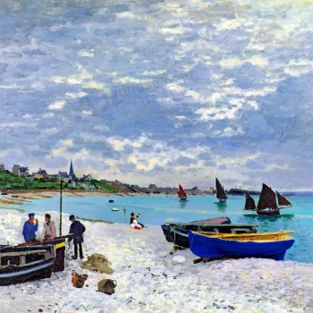 NO,F018 The Beach at Sainte Adresse, Monet Famous Painting，European Drawing Room Bedroom Decorative Painting,Abstract Landscape Oil Painting