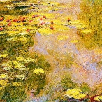 いいえ、f020水-ユリの池、モネ有名な絵画、新しい古典的なヨーロッパの風景油絵、ソファの背景の壁画, 