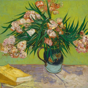 Nee, jw012, majolica pot met takken van oleander, Europees stilleven olieverfschilderij, salon slaapkamer en eetkamer decoratief beeld