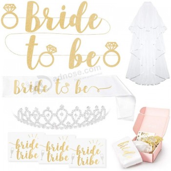 xo Fetti Bachelorette Party Bride To Be Decorations Kit - Bridal Shower Supplies | Sash For Bride, Rhinestone Tiara, Gold and Silver Banner
