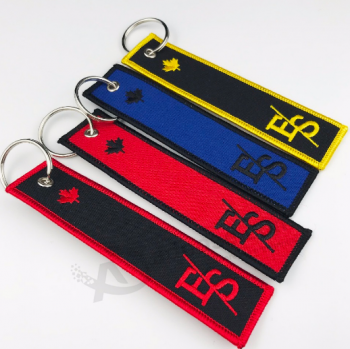 Wholesale fabric motorcycle keychain embroidered luggage tag