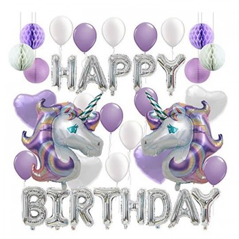 32インチ Huge Unicorn balloons Tissue Pom Poms Paper Lanterns For Baby Shower decorations Happy Birthday Letter balloon decoration