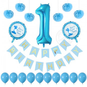 Bebé 1r globos del feliz cumpleaños fijó los globos del helio de la hoja para la bandera de la decoración del cumpleaños de la fiesta de bienvenida al bebé