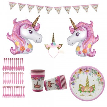 Archetto unicorno a palloncino con decorazioni per feste di compleanno a tema posate