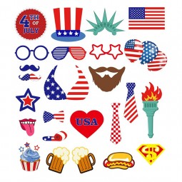 25 pcs Photo Booth Props Patriotic 4th of July Photo Props DIY Kit for Independence Day Party Decorations