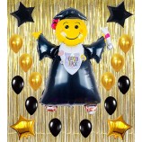Kit de globos de graduación decoraciones del partido de oro negro suministros grad adornos