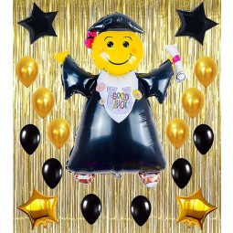 Kit de globos de graduación decoraciones del partido de oro negro suministros grad adornos