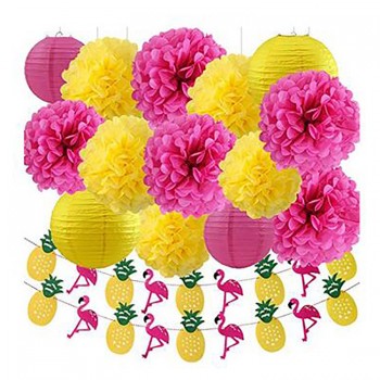 Hawaiian Party Decorations Luau Party Supplies Pineapple Decorations Tissue Paper Pom Paper Lanterns Flamingo Pineapple Banner