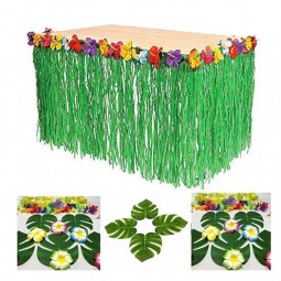 China prijs luau groen string hibiscus leis zijde bloem feestdecoratie polyester Hawaiiaanse tafel rok