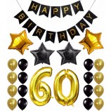 Venta caliente 60 cumpleaños decoraciones globo banner-Feliz cumpleaños negro banner