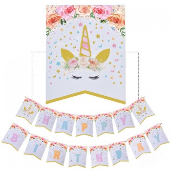 Forniture di compleanno unicorno banner festa per decorazioni di compleanno, buon compleanno unicorno banner