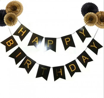 Hot stamping letras fã de flores de papel de banner de feliz aniversário com decorações de festa de suspensão