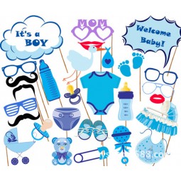 27 pcs Baby Shower Party Boy Baby Photo Booth Props Kits on Sticks Set