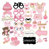 Décorations de douche de bébé 33pcs accessoires de cabine de photo rose et or bébé douche pour la fête des filles favorise la décoration
