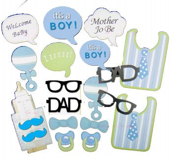 20个 Baby Shower Boy decoration Blue BB Bibs Milk bottle Photo props Gender Reveal Photo Booth Props Kit