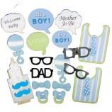 20PC Baby Shower Boy decoration Blue BB Bibs Milk bottle Photo props Gender Reveal Photo Booth Props Kit