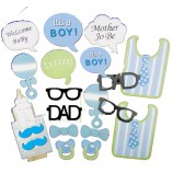 20Uds Baby Shower Boy decoration Blue BB Bibs Milk bottle Photo props Gender Reveal Photo Booth Props Kit
