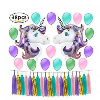 Balão de unicórnio papel borla grinalda festa suprimentos decorações de aniversário do chuveiro de bebê balões de folha de lavanda 38 pcs