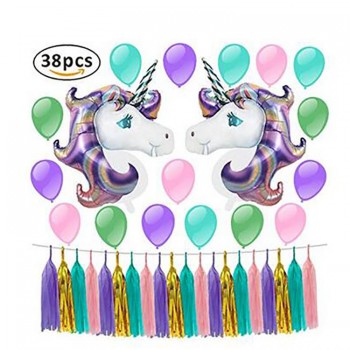 Unicorn Balloon Paper Tassel Garland Party Supplies Birthday Decorations Baby Shower Lavender Foil Balloons 38 PCS