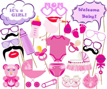 27 pcs Baby Shower Party Gril Baby shower Photo Booth Props Kits