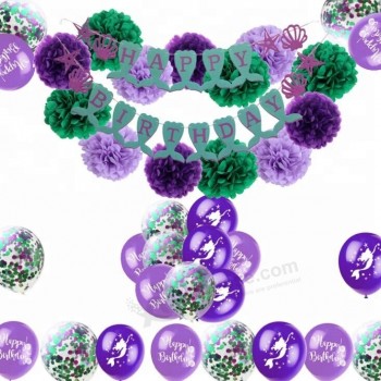 Русалка партии украшения С Днем Рождения стороны партии с бумажным цветком воздушный шар и баннер