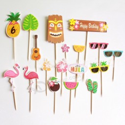 Hawaii Party Cake Topper Kit for Birthday Wedding Beach Party Decoration Fruit party 18pcs