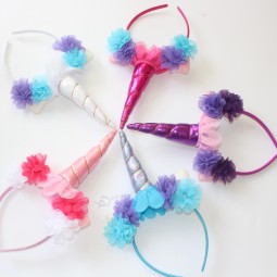 Amazonas heißes Einhornstirnband für Teilhochzeitskindergeburtstagsfeier heißes verkaufendes Kindergeburtstagsfeier cosplay Chiffon- Goldeinhornhornstirnband