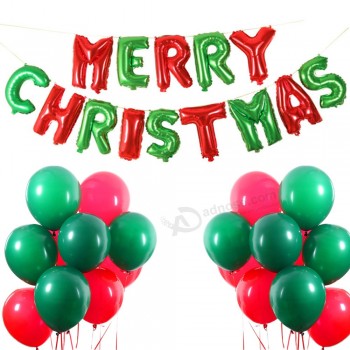 Merry Christmas Red Green Aluminum Foil /Latex Balloon HangingParty Decoration Set 34pcs/set