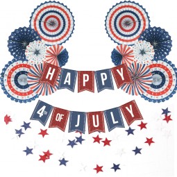 4Th of July American National Day Independence Day Paper Fan Banner Star string Party Decoration 14pcs/設定し