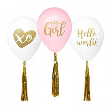 12英寸 2.8g Gold Baby Girl Shower Decorations Balloons With Gold Tassel