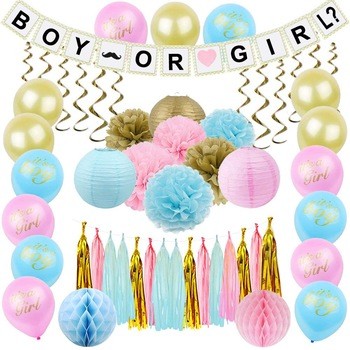 Generi rivelano i rifornimenti del partito, kit di decorazioni baby shower con ballons di banner ragazzo o ragazza per il genere rivelano la decorazione del partito