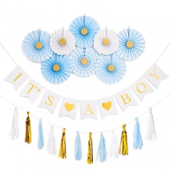 Jongen baby douche decoraties het is een jongen banner tissuepapier fans leeswijzers goud folie opknoping leverancier