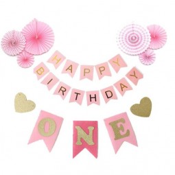 1성 Baby Girls First Birthday Party Decorations Pack-6 Pcs Pink Decorative Tissue Paper Fans