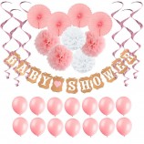 Baby Girl Shower Decorations / Banner , Tissue Paper Fans , Hanging Party Supplies