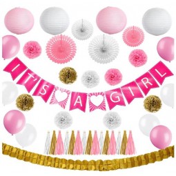 Decoraciones de baby shower para niña, es un banner de decoración de fiesta de niña, kit de globo