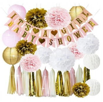 Pink and Gold Baby Shower Decorations for Girl BABY SHOWER IT'S A GIRL Garland Bunting Banner