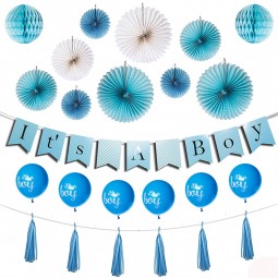Boy Baby Shower Decorations, Its A Boy Party, Glossy Silver Lettering Banner, Blue Color It's a Boy Balloons