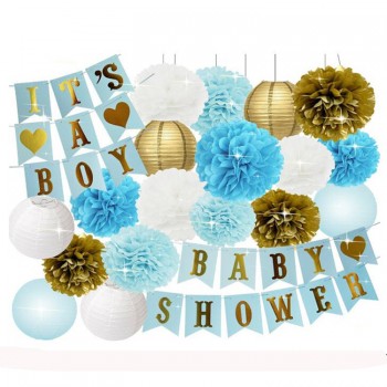 Baby Shower Decorations for Boy BABY SHOWER IT'S A BOY Bunting Banner Tissue Paper Pom Poms Paper Honeycomb Balls