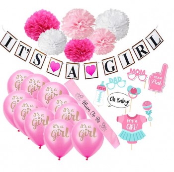 Baby Shower Decorations for Girl It's A Girl Banner Latex balloon Mum to be Sash Paper Flower Balls Party Supplies