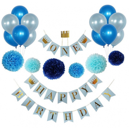1S t Birthday Decorations for Boys Blue and Gold Birthday Decorations