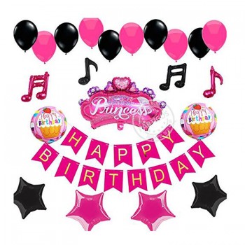 粉色和黑色的生日气球为成年女孩公主方装饰生日快乐横幅